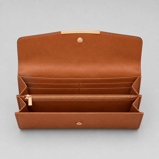 Leather Wallet with Zipper for Coins & Cards
