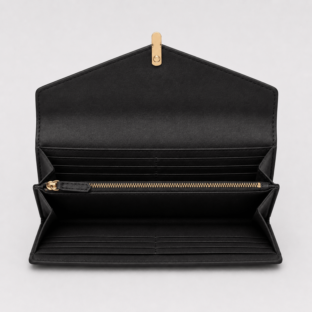 Long Leather Wallet with Gold Closure