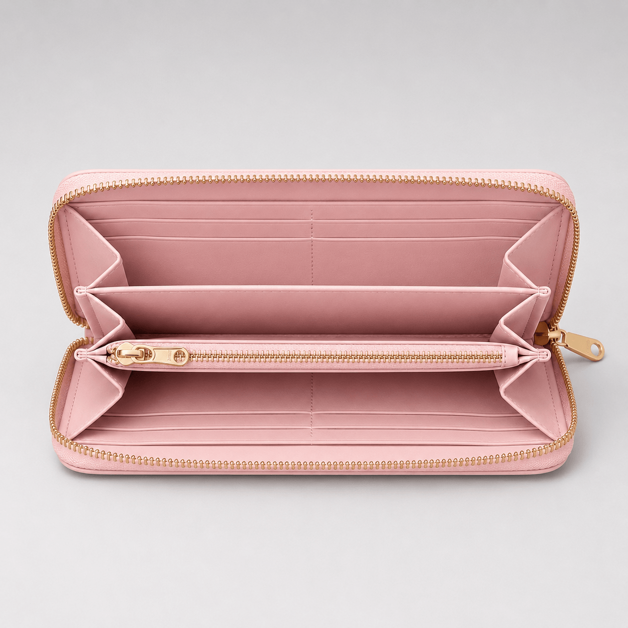 Long Leather Wallet with Coin Holder and Zipper